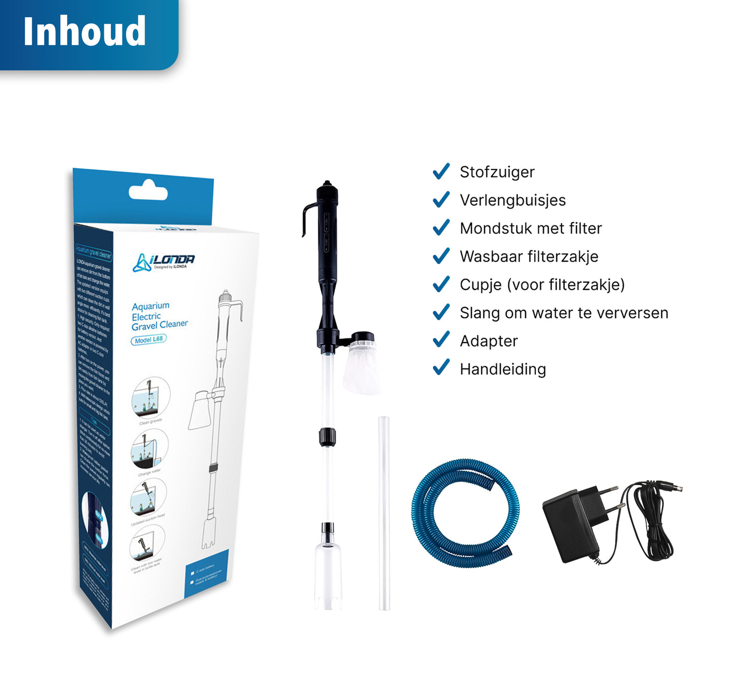 Een elektrische aquariumstofzuiger met adapter, speciaal ontworpen voor het reinigen van de bodem van het aquarium. Deze handige bodemreiniger zorgt voor efficiënte verwijdering van vuil en afval, waardoor het aquarium schoon en gezond blijft. Geschikt voor verschillende soorten substraten en eenvoudig te bedienen voor een moeiteloze onderhoudsroutine.