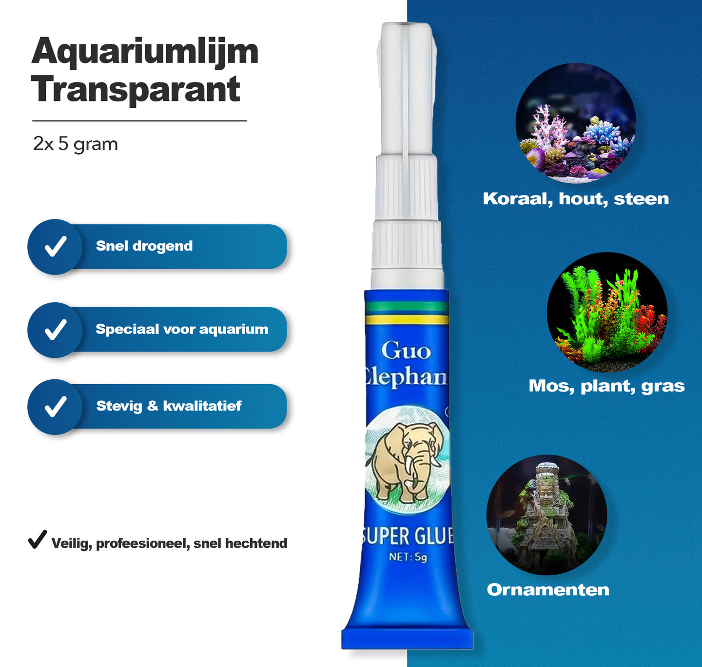 Aquariumlijm Transparant 2 x 5g - Sterke Watervaste Lijm - Perfect voor Aquascape en Aquariumdecoratie - Koop Nu voor Snelle en Duurzame Bevestiging!