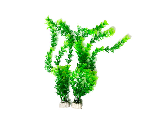 Een set aquarium kunstplanten in verschillende vormen en maten, ontworpen voor een natuurlijke uitstraling in aquaria. De kunstplanten zijn gemaakt van hoogwaardige, niet-giftige materialen en hebben levendige groene tinten. Ze zijn bevestigd op stevige stenen bases voor stabiliteit. Ideaal voor zowel zoet- als zoutwateraquaria, deze decoratieve planten dragen bij aan een realistische onderwateromgeving.