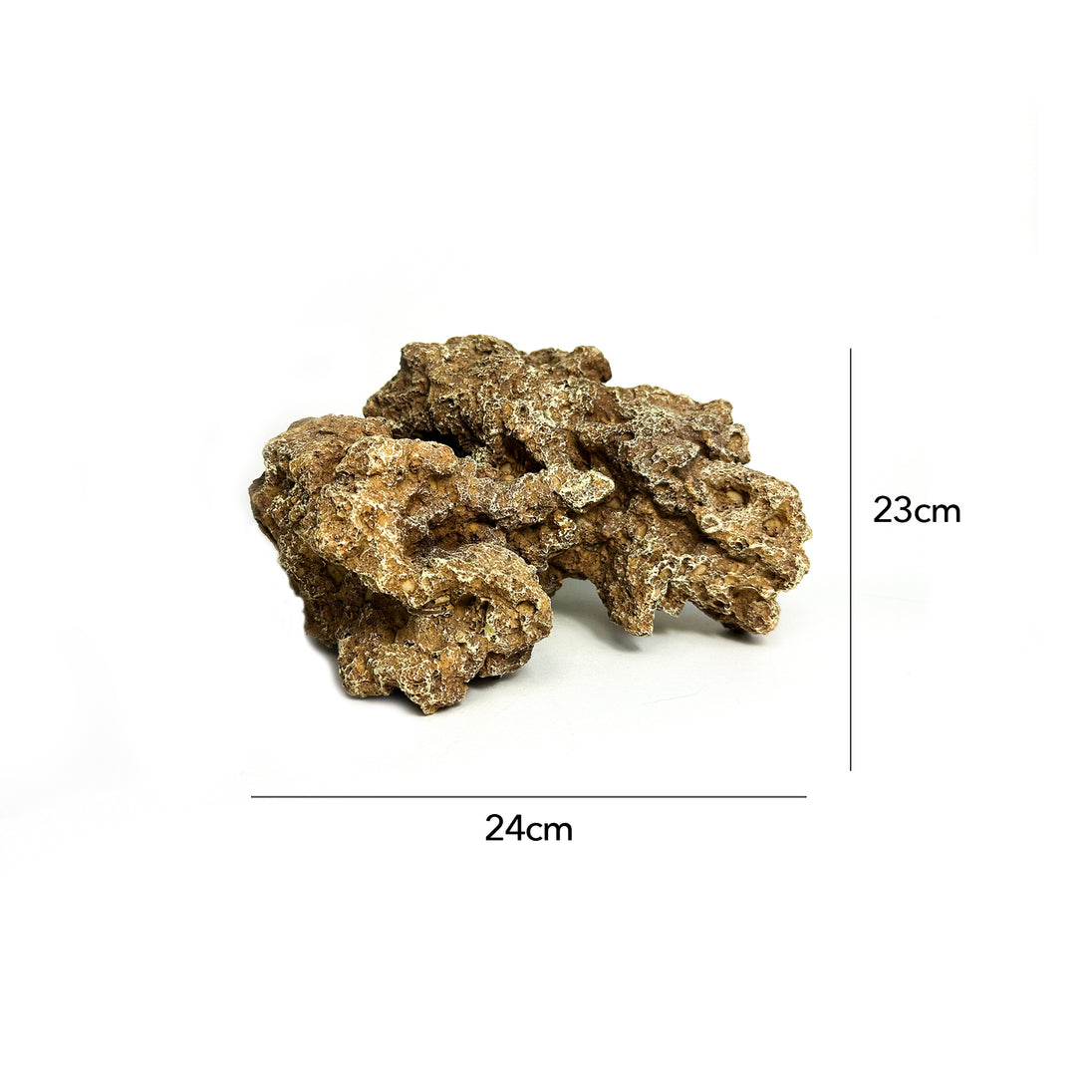 Natuurgetrouw decoratief ornament in de vorm van een Moon Steen, geschikt voor aquariums. De afmetingen zijn 24 x 23 x 14 cm. Dit zandkleurige ornament voegt een realistisch en natuurlijk element toe aan je onderwateromgeving, ideaal voor tropische aquaria.