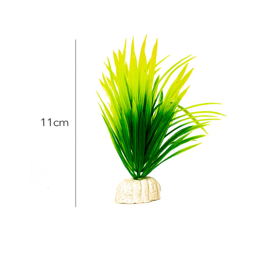 "Alt-tekst: Een realistische simulatie van watergras, een plastic plant van 11 cm hoog, ontworpen als aquariumlandschapsdecoratie. Voegt een natuurlijk ogende en levendige uitstraling toe aan het aquarium, terwijl het de ideale schuilplaats biedt voor vissen. Gemaakt van duurzaam plastic voor langdurig gebruik in zoet- en zoutwateraquaria.
