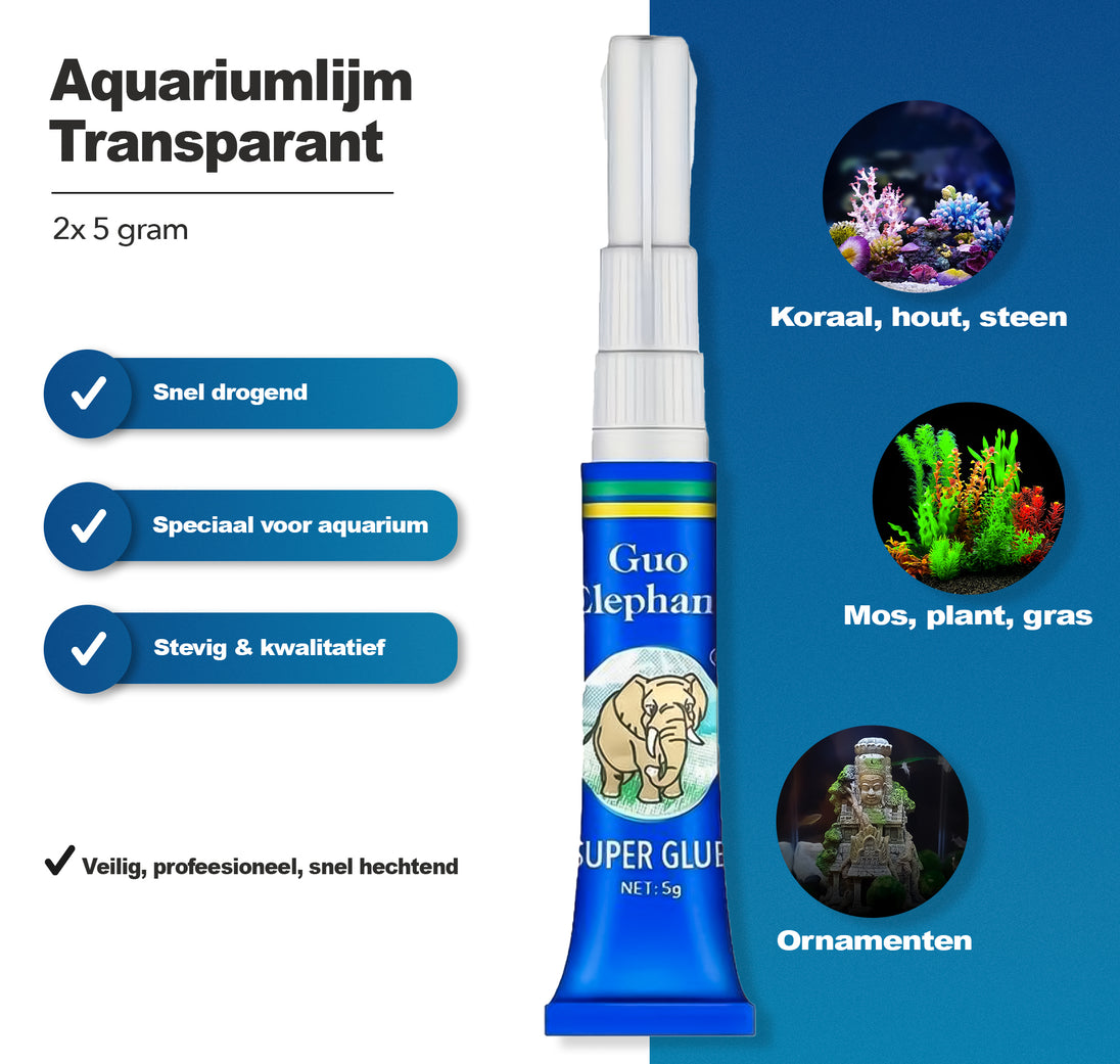 Aquariumlijm Transparant 2 x 5g - Sterke Watervaste Lijm - Perfect voor Aquascape en Aquariumdecoratie - Koop Nu voor Snelle en Duurzame Bevestiging!