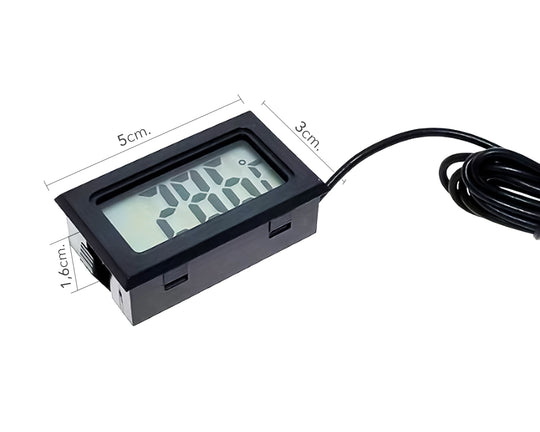 Digitale Aquarium Thermometer met Meetsonde (Zwart) - Nauwkeurige temperatuurmetingen van -5 tot +70 graden Celsius. Groot en helder display voor eenvoudige aflezing, duurzame voeding met lange batterijduur van ± 5 jaar, en inclusief een handige 1 meter kabel. Optimaliseer de omgeving in je aquarium vandaag nog!